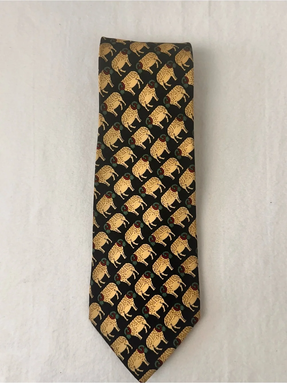 Classic Black Tie with Gold Ram Pattern - Men Accessories